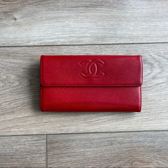Chanel Red Caviar Leather Timeless CC Large Gusset Long Flap Wallet - Picture 1 of 17